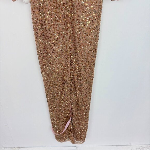 NWT Mac Duggal #10791 Long Sleeve V-Neck Sequin Gown Dress Bronze Size 2 NEW - Picture 14 of 16